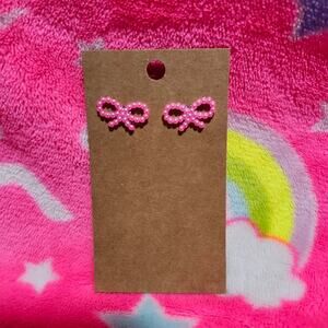 Hot Pink Bow Silver Stud Earrings